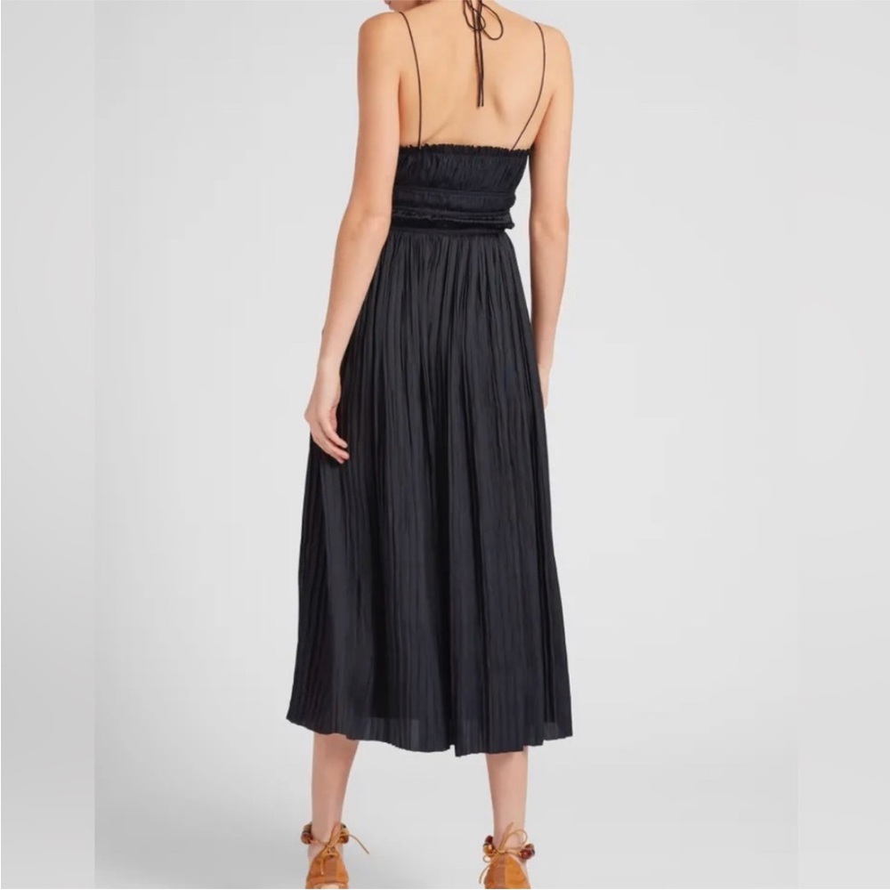 ULLA JOHNSON Naveah Pleated Halter Midi Dress Navy - Picture 4 of 9